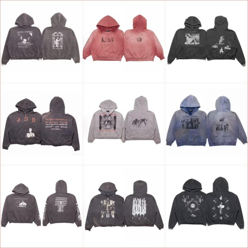 Unisex Distressed Washed Cotton Hoodie With Graphic Print Loose Fit Streetwear Sweatshirt Men Women