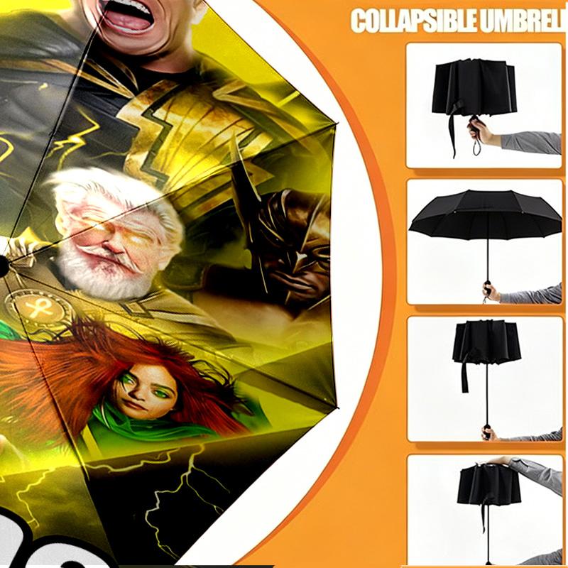 Custom Name Personalized Black Adam Print Umbrella, Auto Open Close, 8‑Rib Sturdy Frame, Commute Camping Hiking Use, Birthday Gift