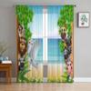 Animal Cartoon with Tropical Beach Tulle Curtains for Living Room Bedroom Window Sheer Curtains Kitchen Balcony Voile Curtains