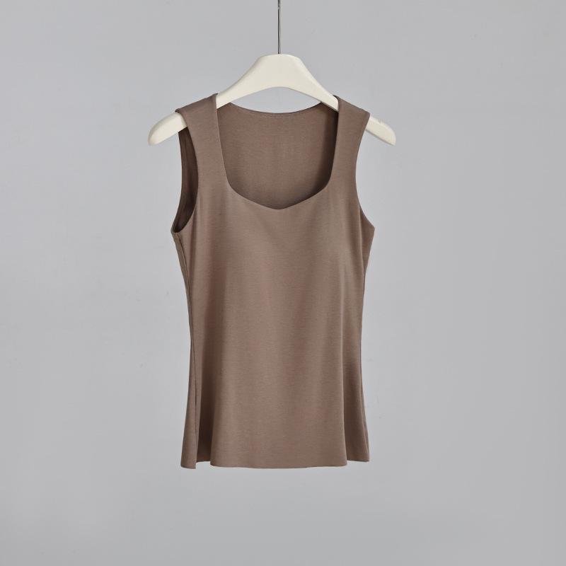 Women's Wool Square Collar Long Sleeve Thermal Shirt with Chest Pad