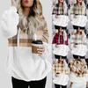 Women's Fashion Colour Block Hooded Patchwork Long Sleeve Zip Plush Sweatshirt