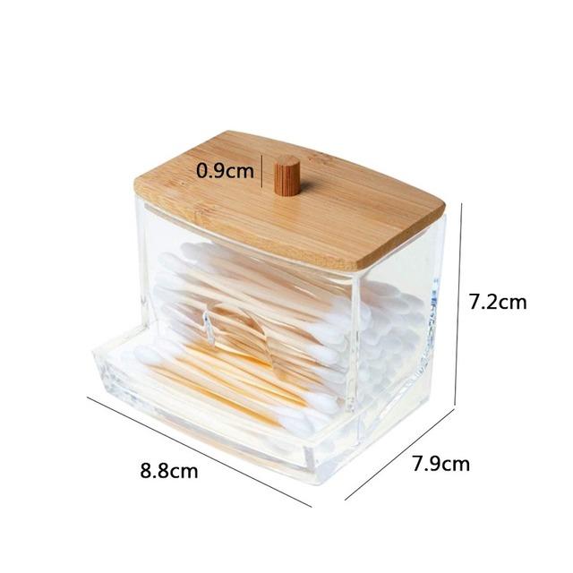 Makeup Cotton Pad Organizer Storage Box for Cotton Swab Rod Cosmetic Organizer Jewelry Bathroom Storage Container with Wood Lid