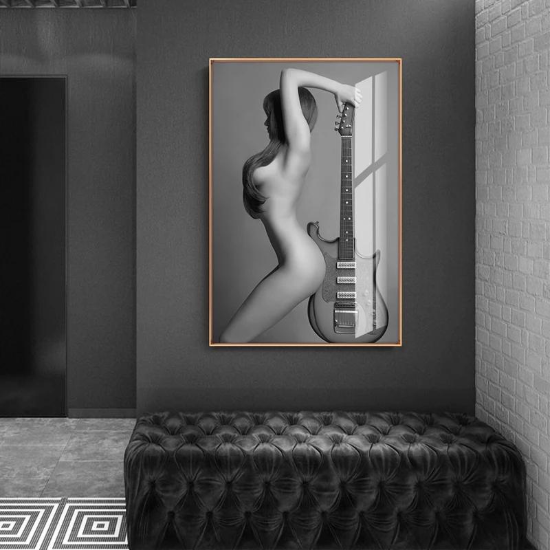 Сексуальная обнаженная девушка с принтами для гитары и постеров, современное искусство ню-живописи на холсте, картины для гостиной,