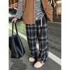 Women's Oversized Retro Plaid Wide-Leg Pants - Autumn Casual Straight Drape Style