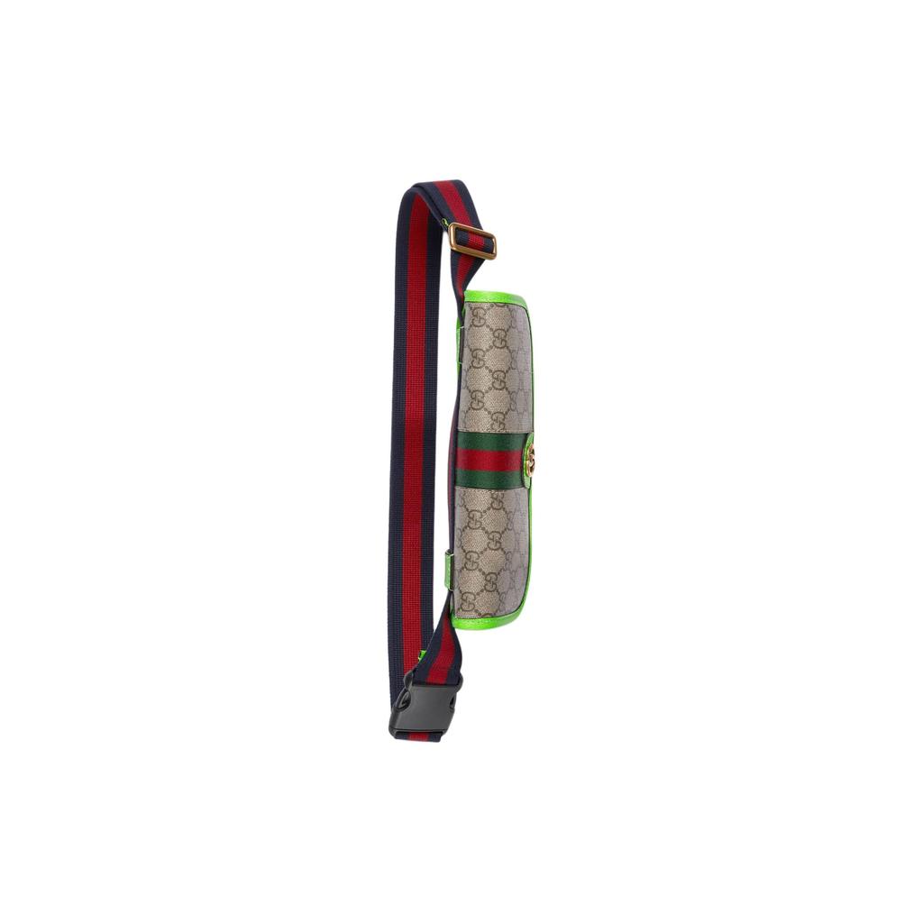 Gucci Ophidia Сумка через плечо женская из канвы и кожи с двойным логотипом G и застежкой-кнопкой Бежевый Темно-коричневый Неоново-зеленый 752597-FADIC-9761