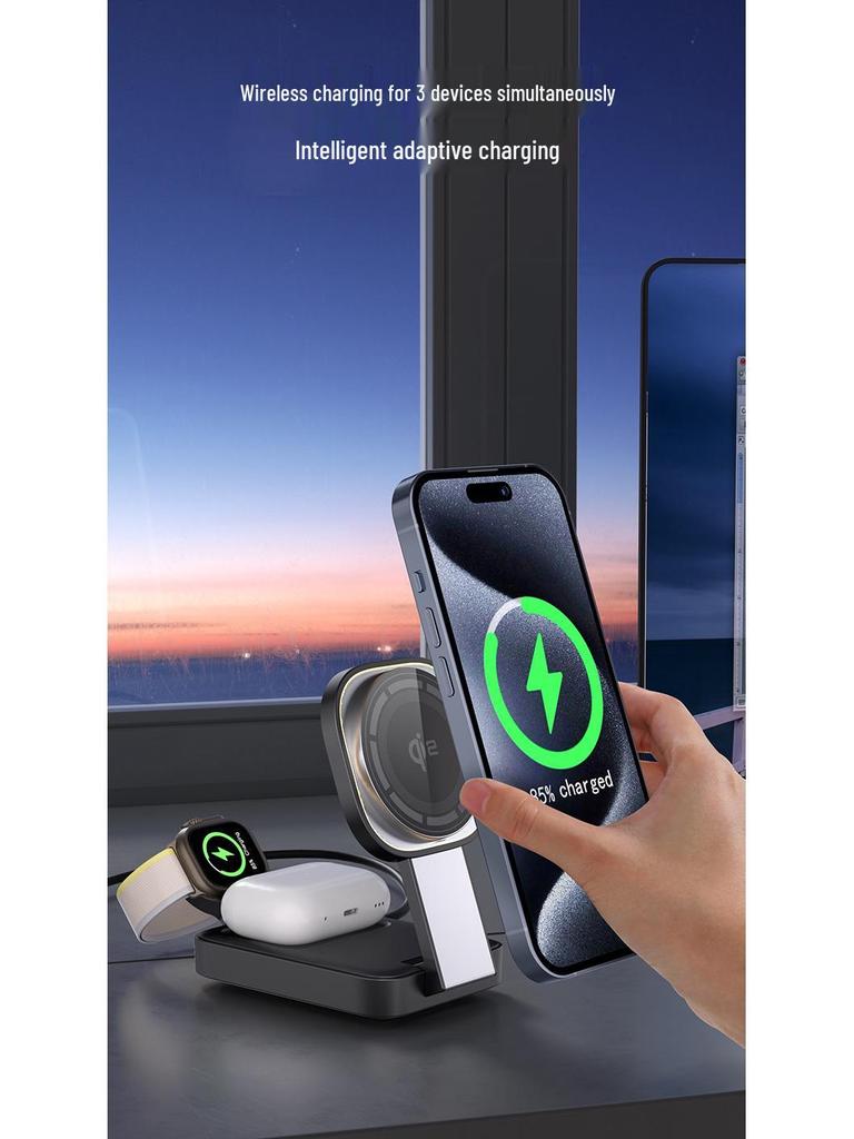 Мощное 3-в-1 беспроводное зарядное устройство Qi2 MagSafe для телефонов Apple