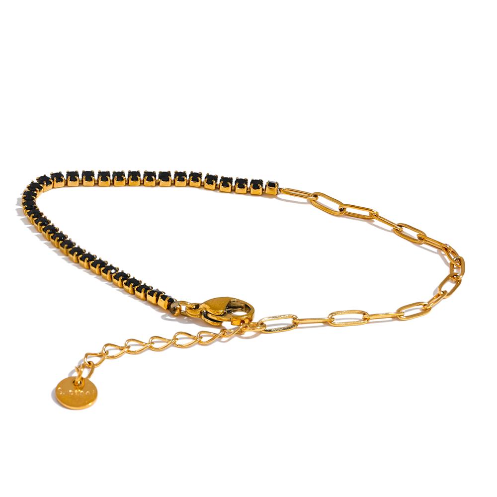 Chic Thin Stainless Steel Chain Colorful Cubic Zirconia Bracelet BanglePlated Exquisite Trendy Jewelry Women New