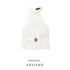 Kaslead New Arrival Women's Clothing Fashion Style Fashion Minimalist Small Pleated Hanging Collar Tops 0387077