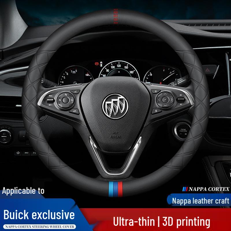 Genuine Leather Steering Wheel Cover for Buick: Compatible with Excelle, Regal, Envision, Verano, GL6, GT, and GL8 Models.