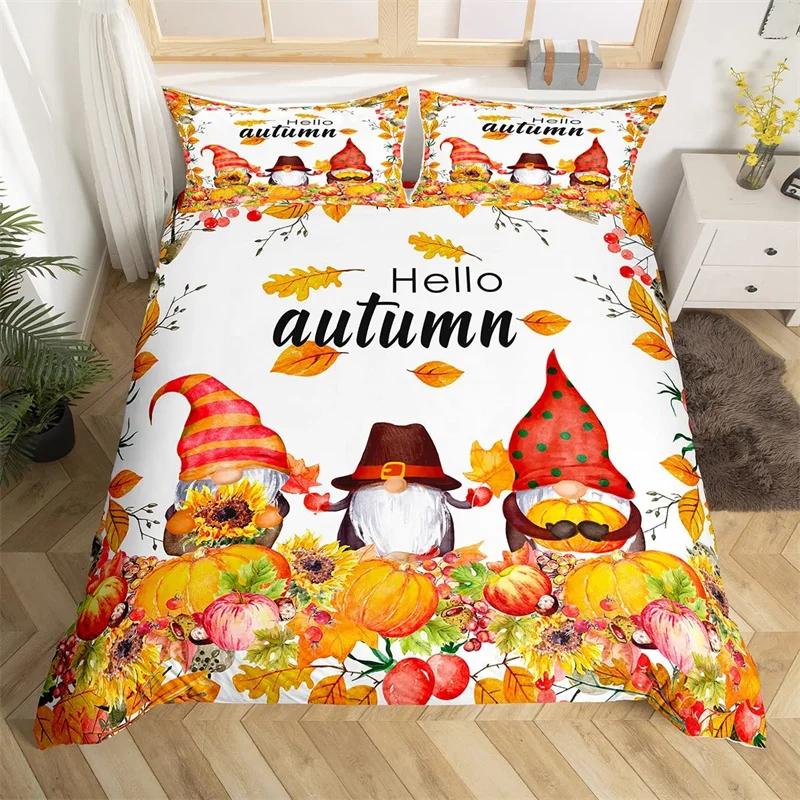 Spring Flower Gnomes Duvet Cover Romantic Rose Floral Bedding Set Microfiber Lovely Christmas Dwarf Quilt Cover Twin King Size