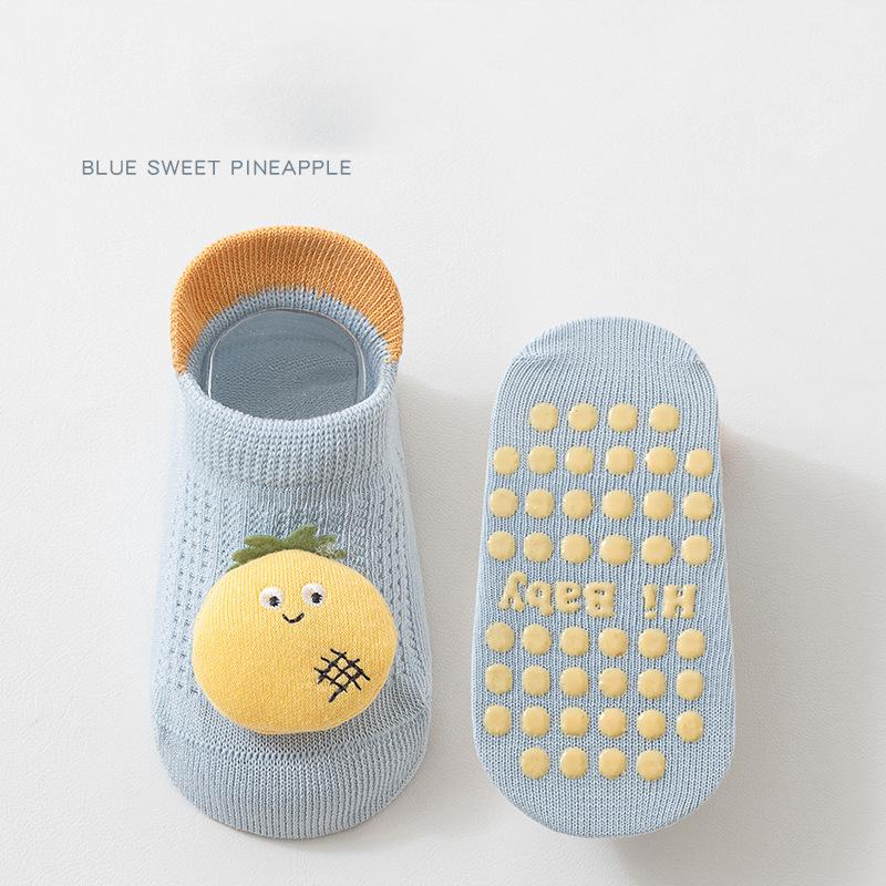 1 Pair Baby Non Slip Floor Socks, Ultra Thin Mesh Cartoon Ankle Boat Socks Seamless Flat Toe Anti-Skid Silicone Grips Toddler Socks for 0-3 Years