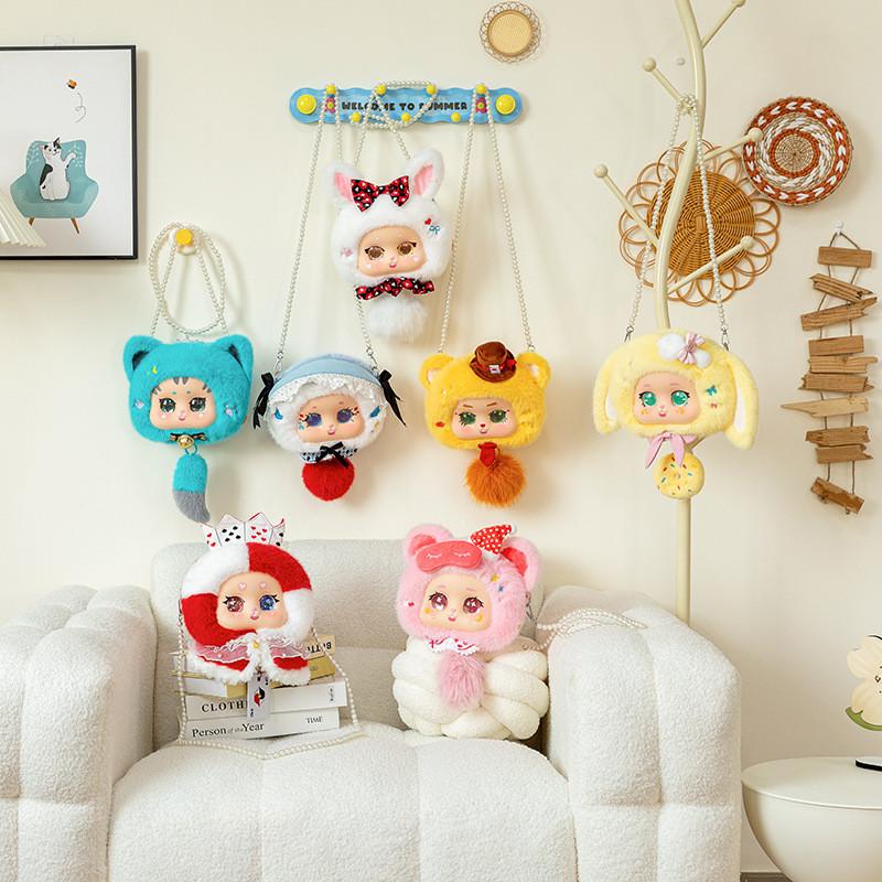 Cute Alice Theme Cat Rabbit Bear Plush Round Bag Kid Toy Decoration Pendant