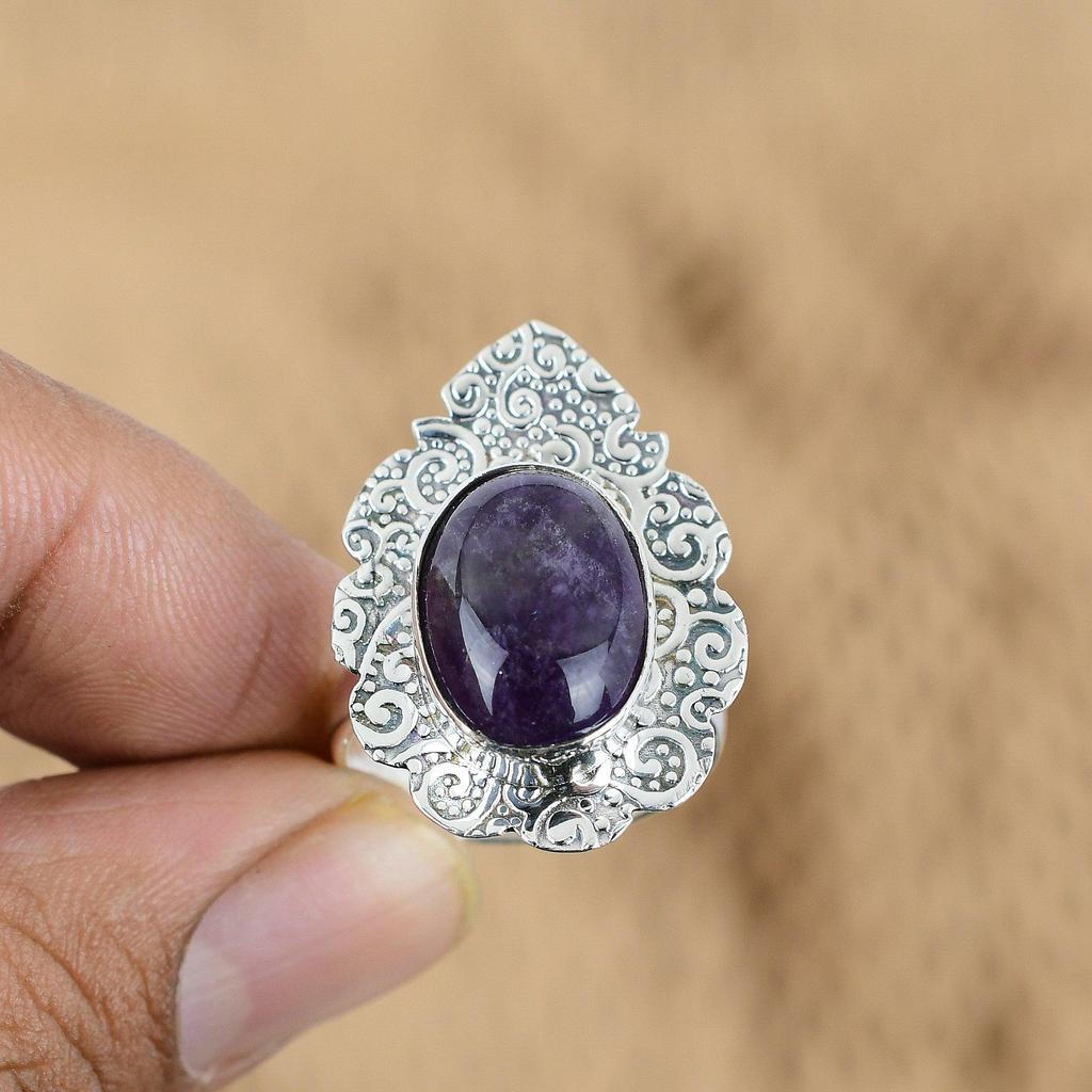 Подарок для женщин Кольцо-обещание Регулируемое Серебро 925 пробы Натуральный Шевронный Аметист
