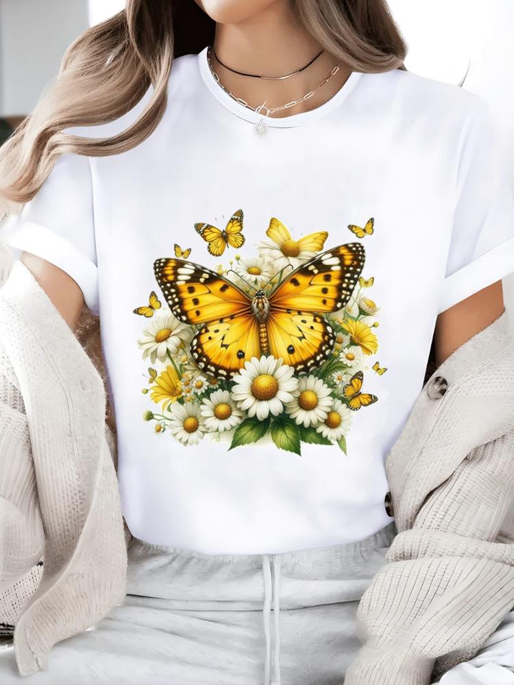 (Азиатский размер) Повседневный женский топ Футболки Мода Круглый вырез Женская одежда Сладкий стиль Милый принт Короткий рукав Графическая футболка