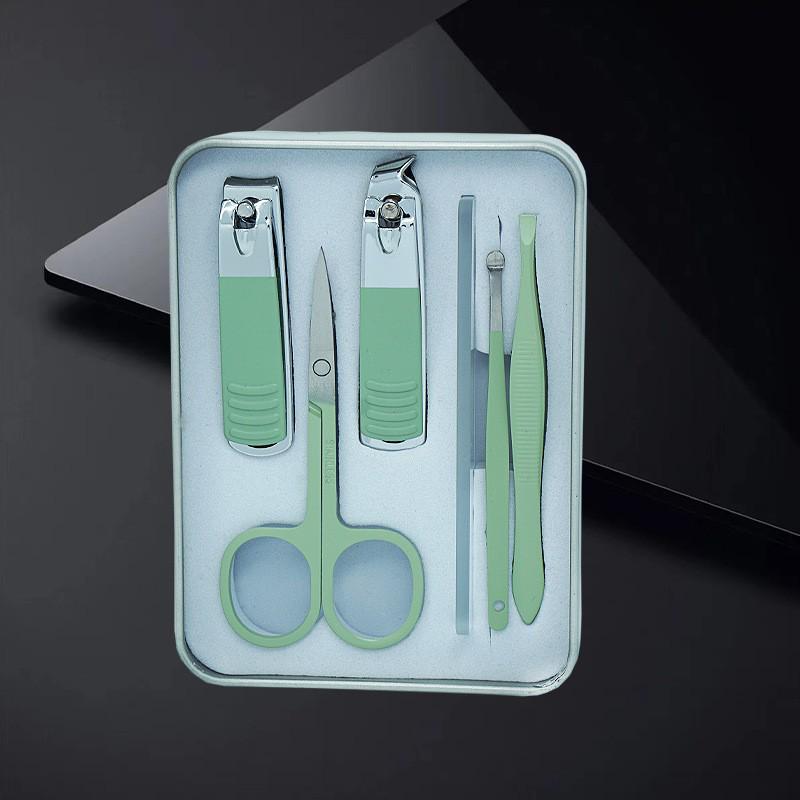 Portable Manicure Kit: Tin Box Nail Clippers, Scissors, Eyebrow Tweezers, and Ear Spoon Gift Set