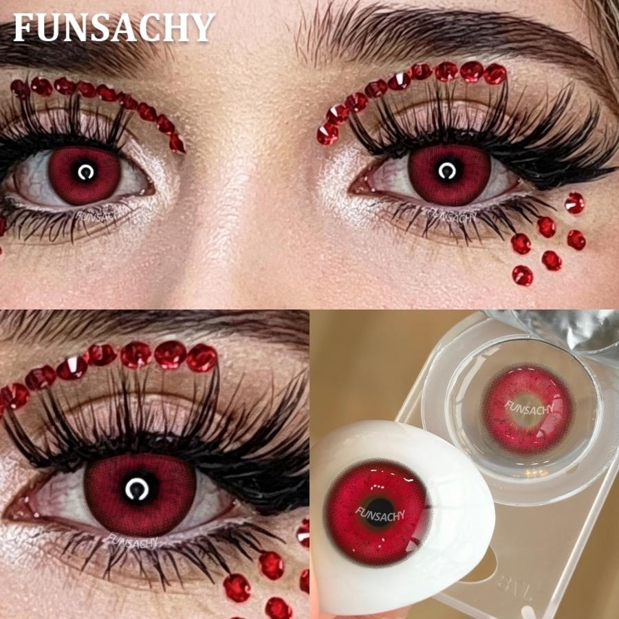FUNSACHY 2PCS Red Cosplay Contact Lenses Yearly Use Soft Anime Eyes Beauty Lenses for Halloween Party Eyes Makeup Fast Shipping