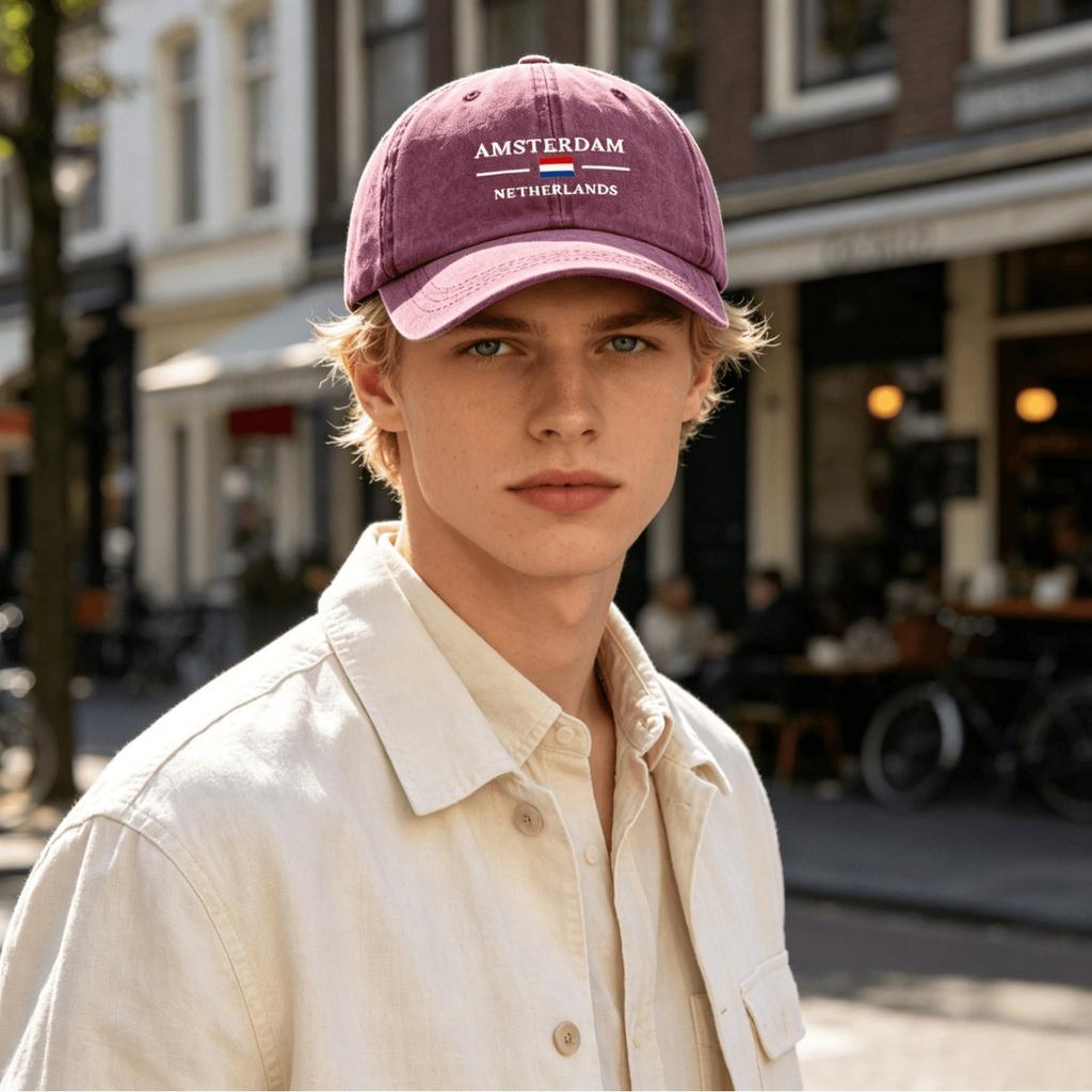 Casual Dutch Amsterdam Printed Retro Old Washed Soft Top Breathable Versatile Universal Baseball