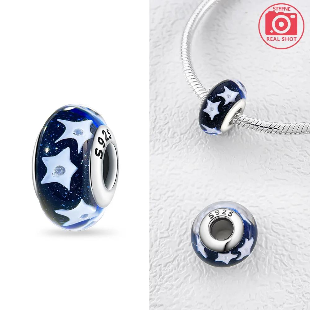 925 Silver Bracelet Women DIY Gift Murano Jewelry with Flower Blue Star Green Turtle Glass Beads