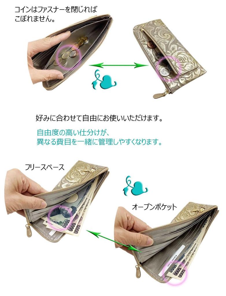 HARUBE Kyoto Naniwaya Тонкий длинный кошелек L-Zip, Коровья кожа, С тиснением "Роза", Женский, № 83-157 [Металлический розовый] (черный)
