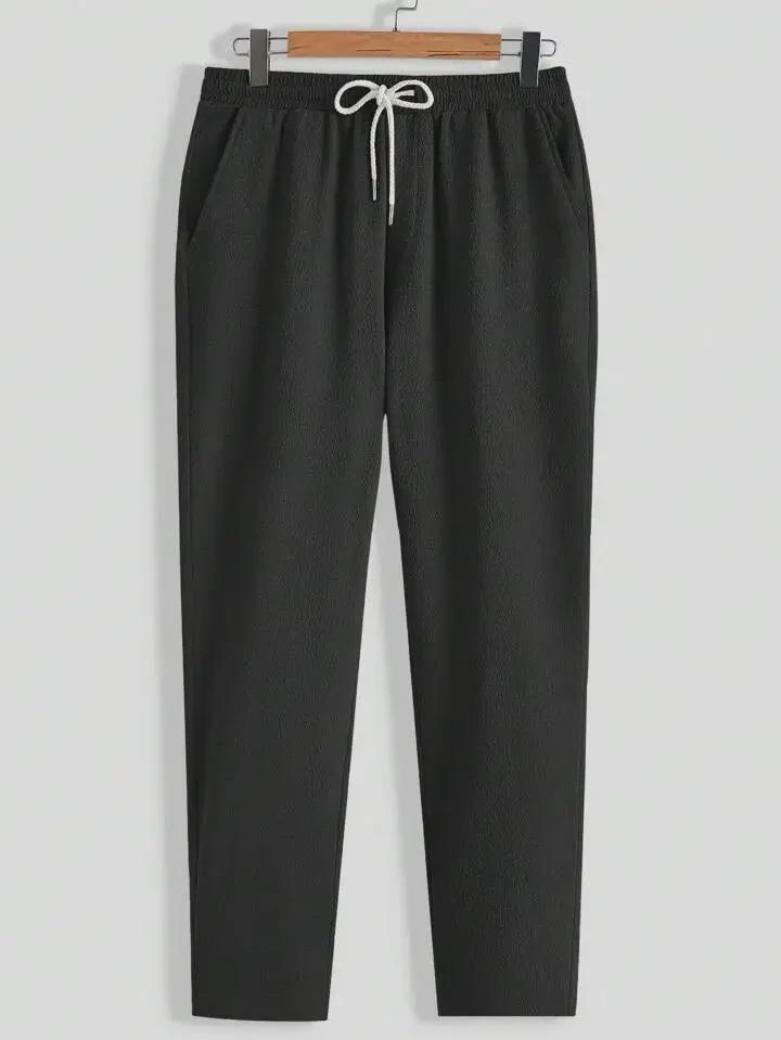 2024 Summer Men's Casual Sports Suit - Short Sleeve & Long Pants, Solid Color