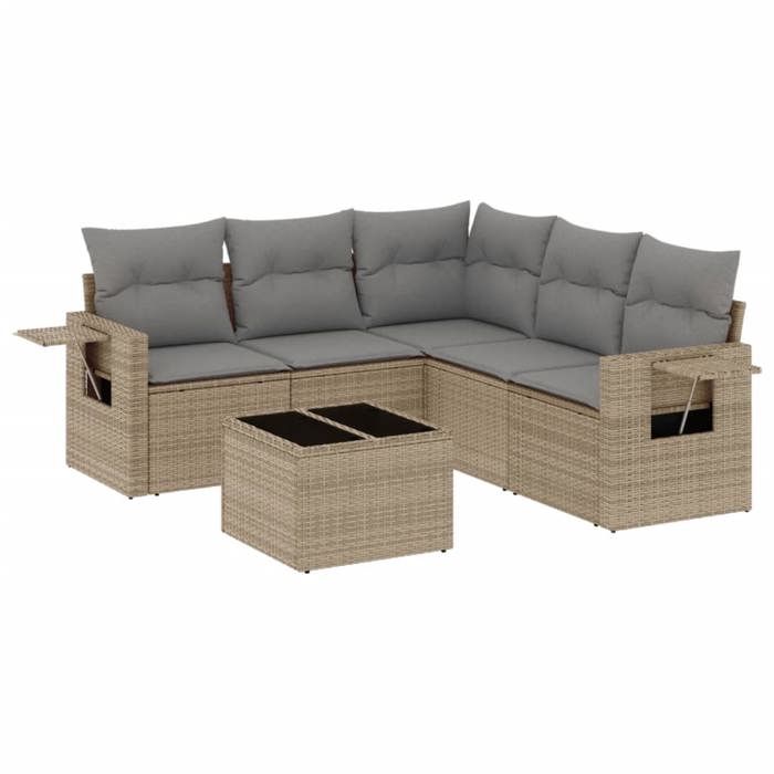 VidaXL Salon de Jardin avec Coussins 6 pcs, Canapés de Terrasse, Ensemble de Meubles de Patio, Mobilier d'Extérieur, Beige 3252496