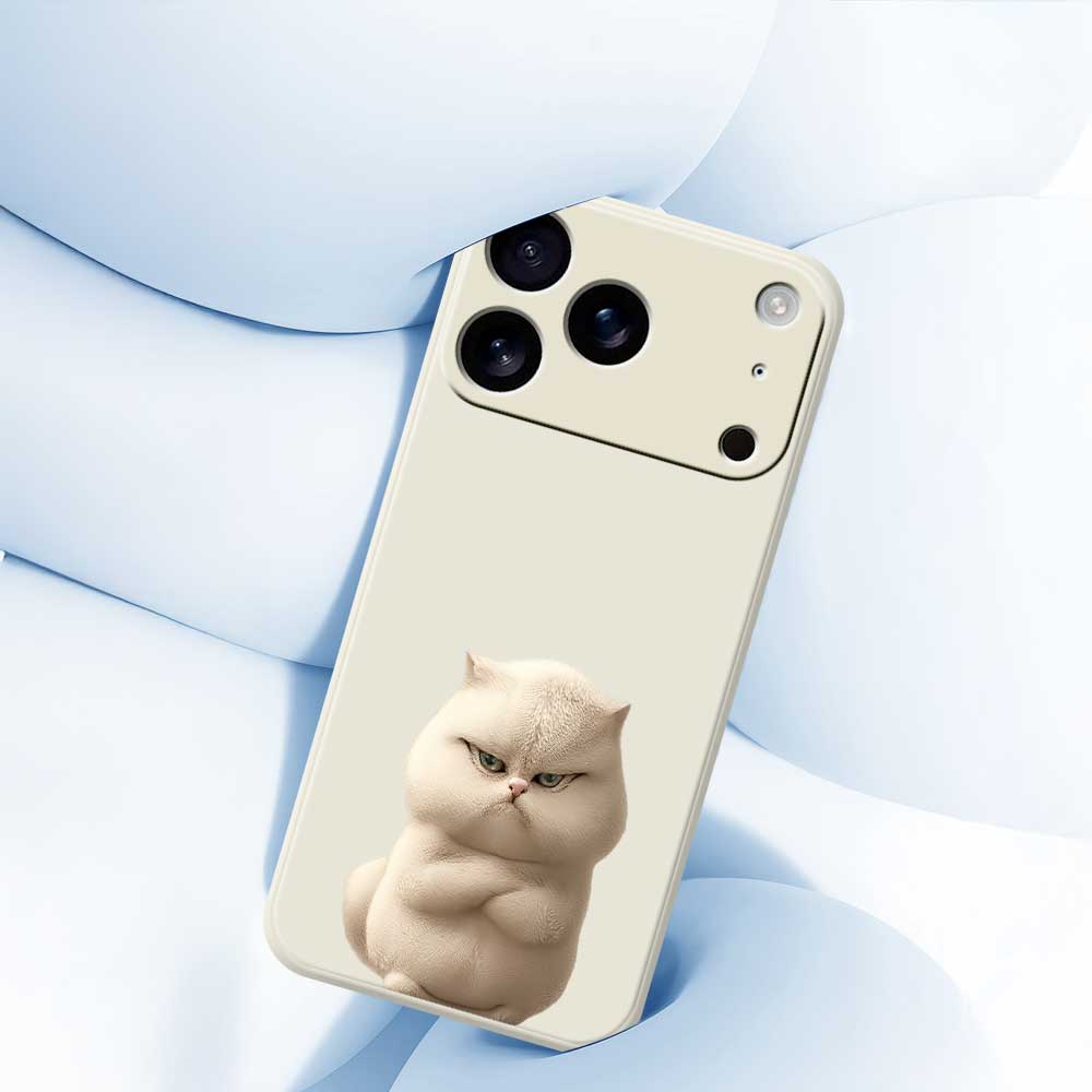 For iPhone 17 Pro Max Case Angry Cat Pattern Printing Straight Edge TPU Phone Back Cover