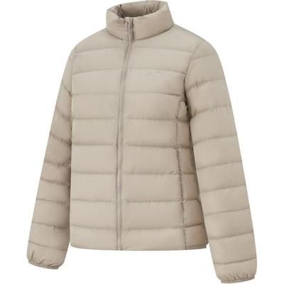 Li Ning Женская фитнес-серия однотонная облегающая куртка-пуховик с воротником-стойкой и молнией с длинными рукавами, женская верхняя одежда, пыльно-серый AYMU112-5