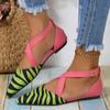 2024 New Striped Pointed Toe Ballet Flats Women Spring Summer Cross Strap Sandals Woman Plus Size Flat Heels Casual Shoes Female