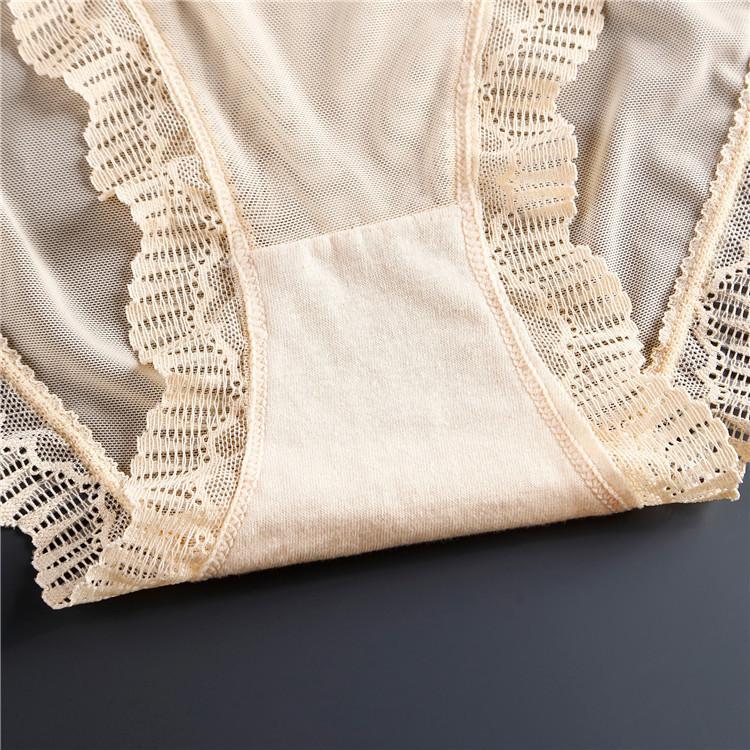 Lace Panties Mesh Breathable Seamless Low Waist Solid Color Briefs Sexy Transparent Women's Underwear