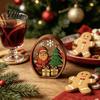 Christmas Mantel Decorations 3Pcs Santa Claus And Tree Ornaments, Wooden Oval Table Tiered Tray Holiday Displays Centerpiece, Solid Wood Desktop