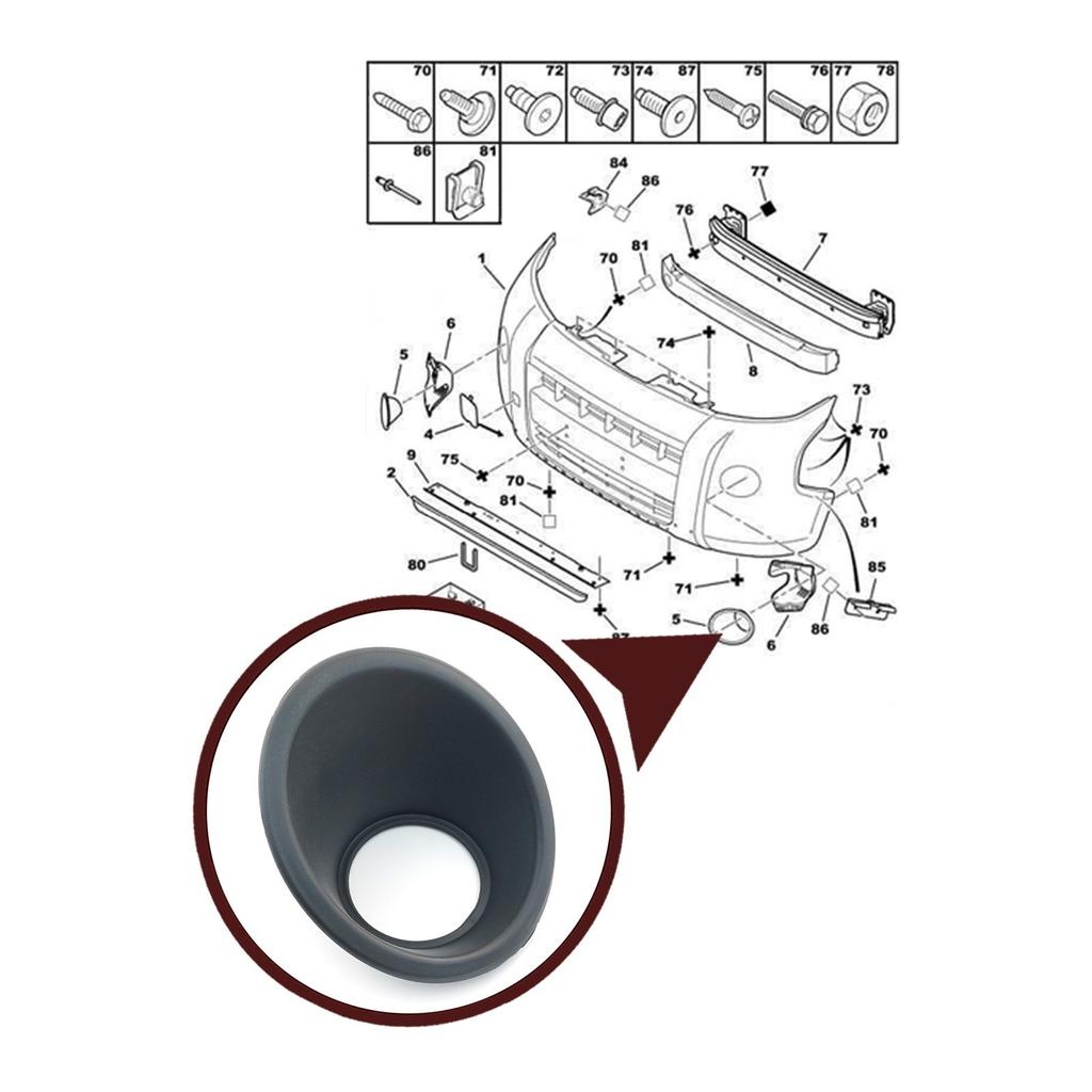 ESP978-1 Front Bumper Moulding Fog Light Surround Frame Housing 7452TK Left Side Black for Fiat Fiorino Qubo Nemo Bipper