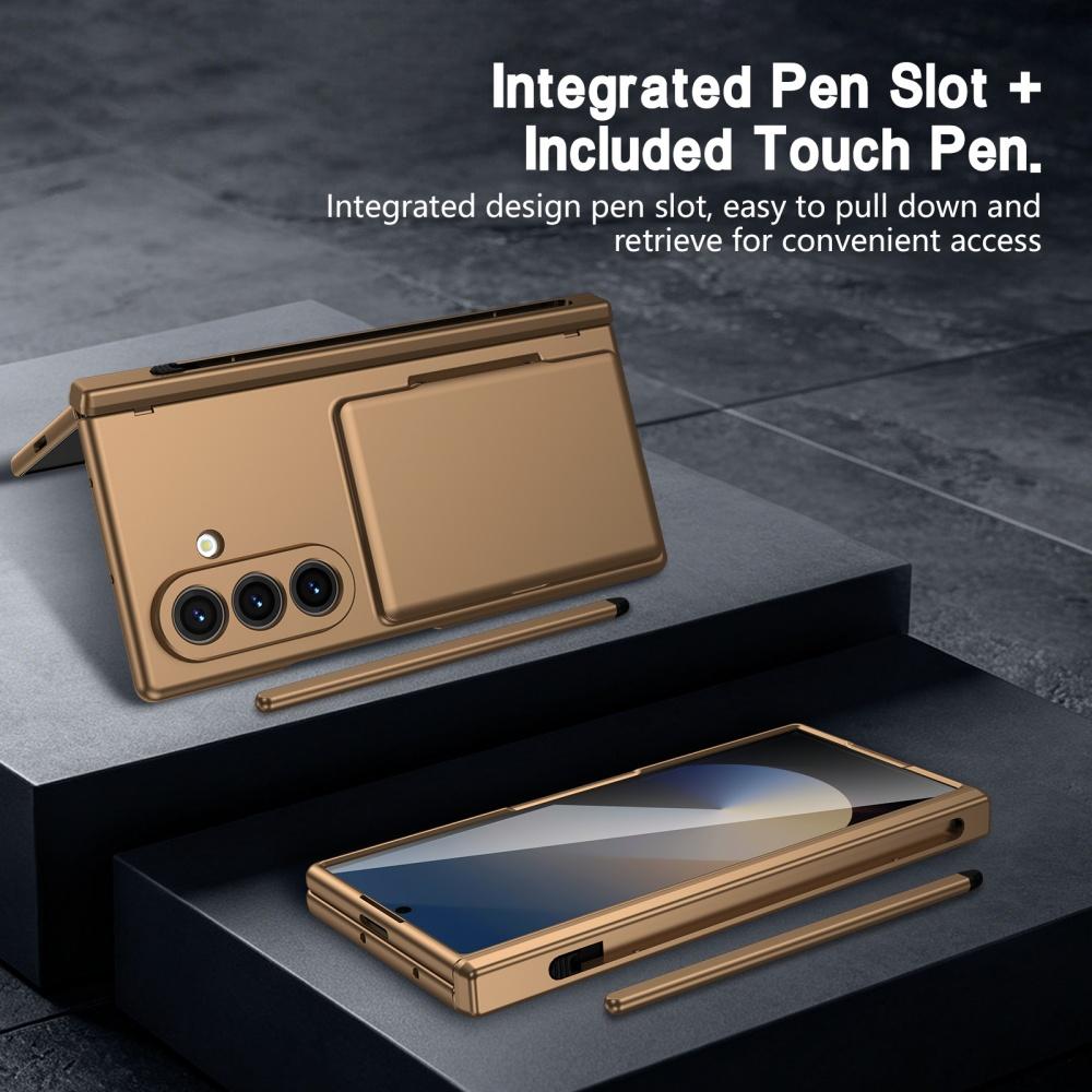 Solid Color Card Wallet Bracket Hinge Armor Phone Case For Samsung Galaxy Z Fold 8 Case Tempered Glass Protective Cover With Pen