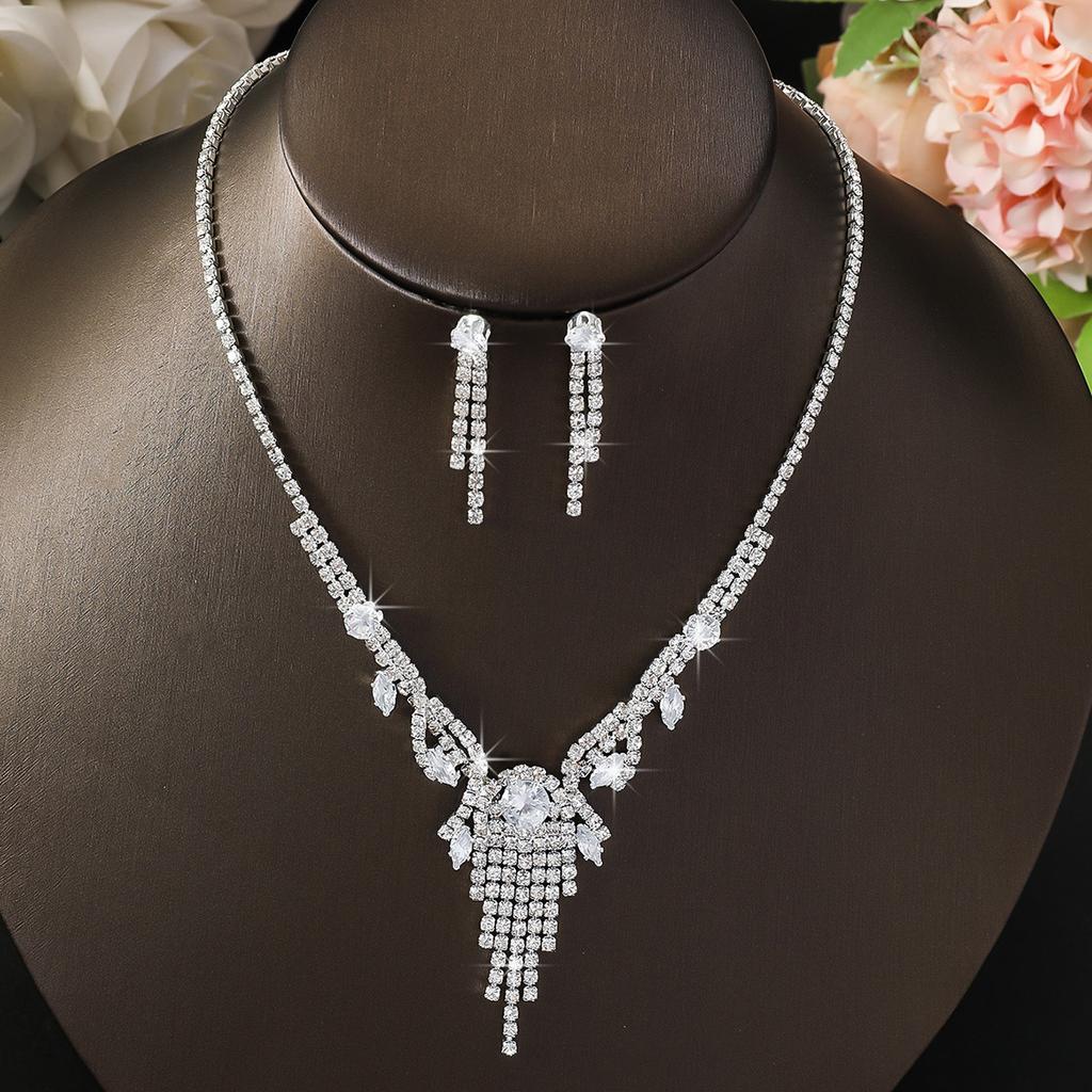 Набор из 3 предметов: женское модное ожерелье с кисточками, серьги и цирконовый набор. Подходит для свадьбы, вечеринки, фестиваля, в качестве подарка.