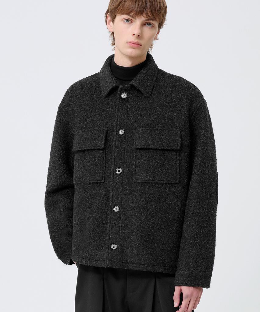 Куртка Trillion Wool с заплатами на локтях, двумя карманами и пуговицами_Черная
