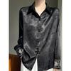 Женская новая рубашка из жаккардового атласа, однобортные блузки с длинными рукавами, отложной воротник, тонкий модный универсальный топ