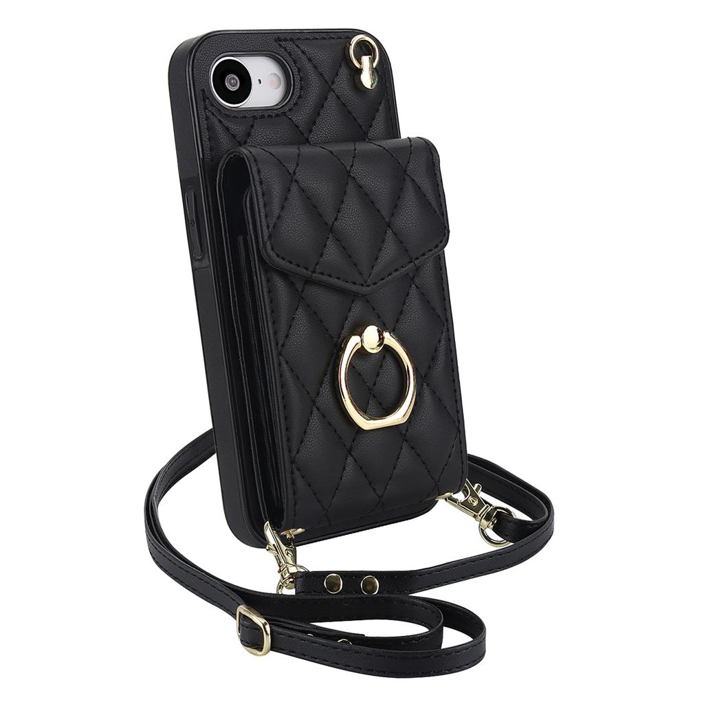 Чехол для iPhone 16e с блокировкой RFID, карманом для карт, кожа + ТПУ, наплечный чехол для телефона с кольцом-подставкой