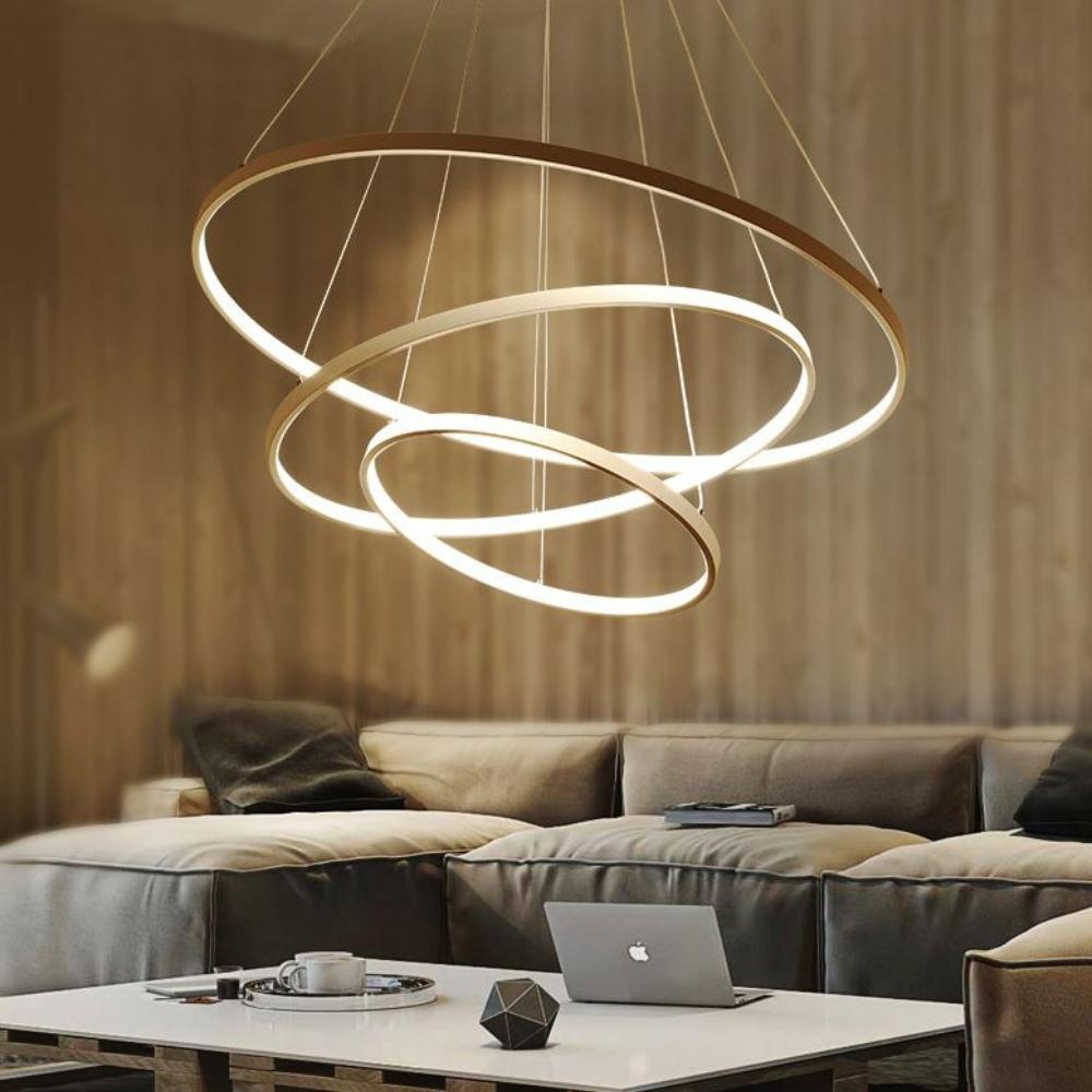 LED ceiling pendant lamp, chandelier, 3 rings, 76w, gold color, adjustable, NEUTRAL