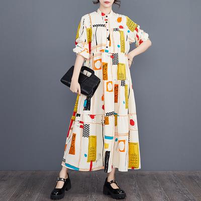 Весеннее женское свободное платье большого размера, винтажные платья на пуговицах с длинными рукавами