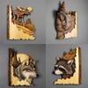 New Animal Carving Handcraft Wall Hanging Sculpture Wood Raccoon Bear Deer Hand Painted Decoration for Home Living Room Gifts