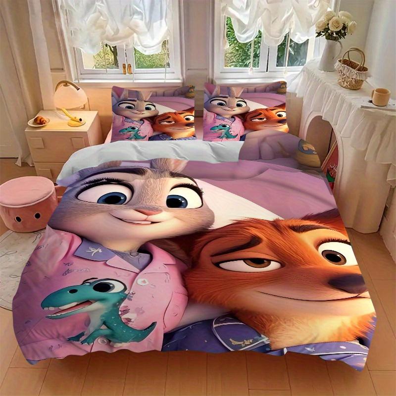 3pcs Nick & Judy and Pets Quilt Set - Soft and Comfortable Bedroom, Guest Room and Dorm Decor Bedding Set 1 Quilt Cover + 2 Pillowcases.S074