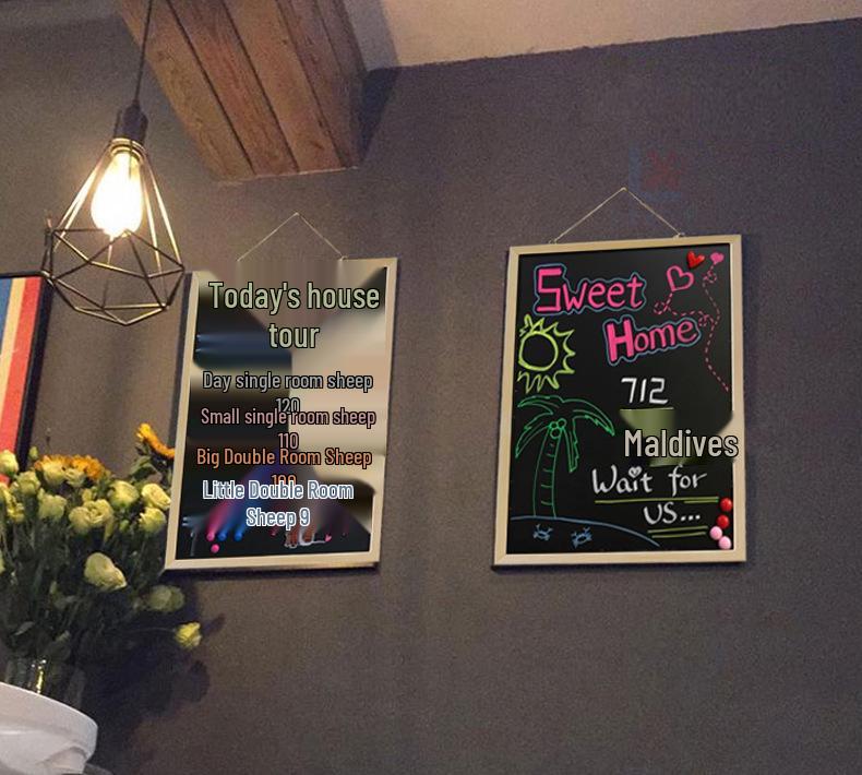 Large 8-Color LED Fluorescent Blackboard & Glass Writing Pen Set