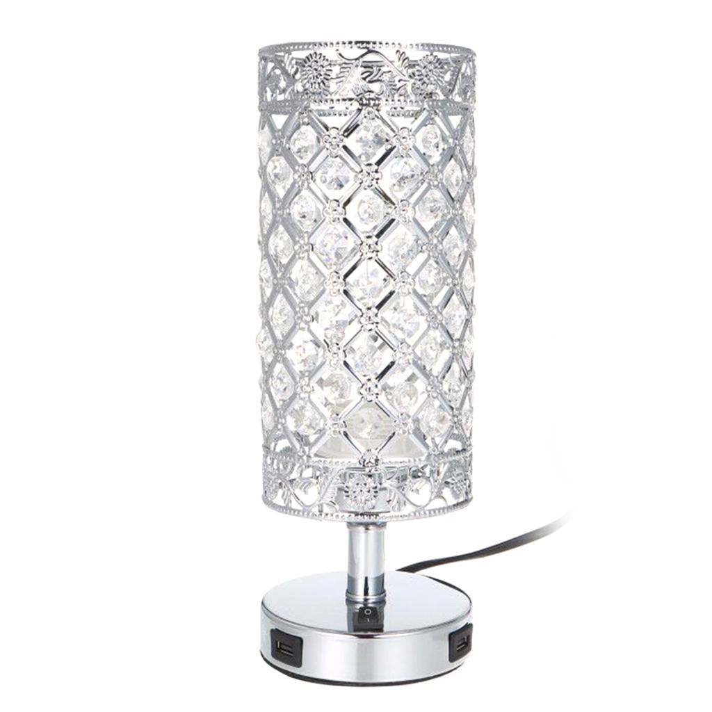 Tomshine Crystal Bedside Table Lamp Decorative Desk Light with Dual USB Charging Port Modern