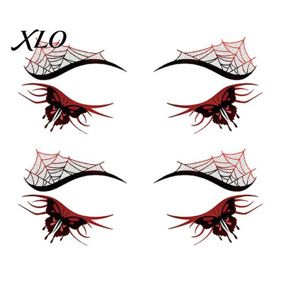 Removable Face Tattoo Stickers 2 Pairs Halloween Eye Stickers, Waterproof Temporary Decals with Water Transfer Skin Pumpkin Bat Spider Web, Easy Apply