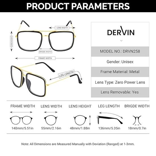 Dervin Men Square Sunglasses Transparent Frame, Transparent Lens (Large) - Pack of 1