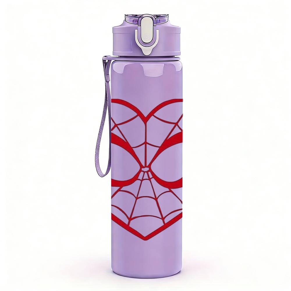 1PC Spider Man Red Heart Web 750ml Color Plastic Sports Water Bottle Leakproof Flip Straw Lid Suitable for Sports Office Home Use