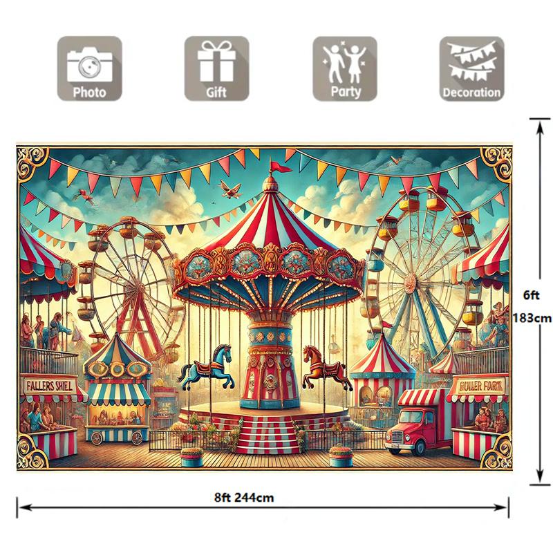 Carnival themed background fabric, made of multifunctional polyester and featuring a retro circus design