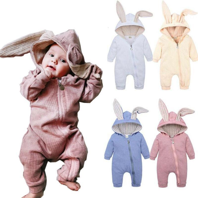 Toddler Infant Baby Boy Girl Rabbit Ear Hooded Jumpsuit Romper Outfits Clothes