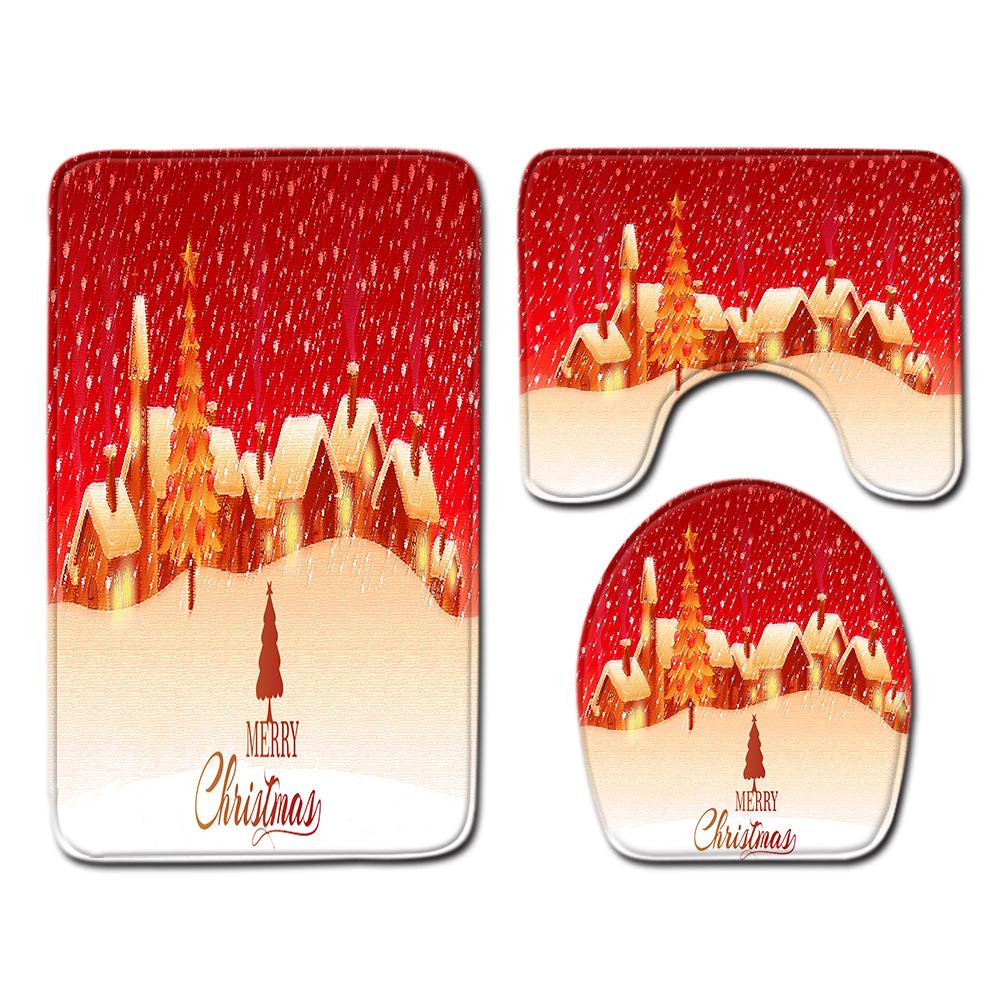 Christmas Home Door Mat Bathroom Shower Curtain Floor Mat Combination Four-Piece Set Bedroom Living Room Carpet