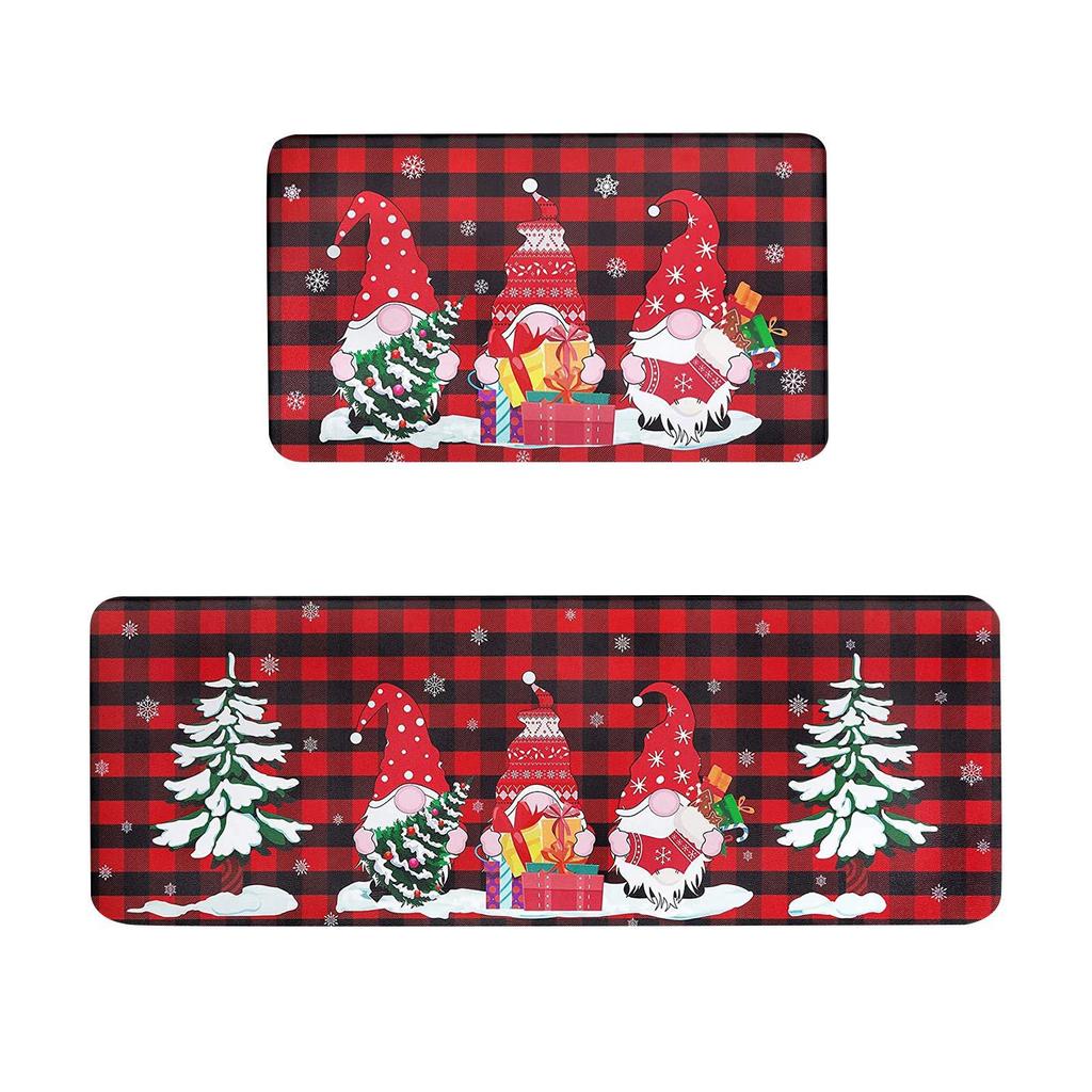 VIKAMA 2pcs Christmas Winter Crystal Velvet Floor Rug Kitchen Non-slip Mat Entrance Welcome Door Mat Holiday Home Decoration