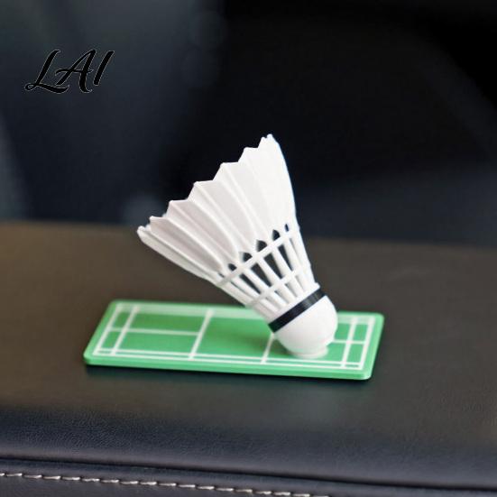 Sports Theme Ornament Rotating Car Badminton with Swivel Mechanism Shuttlecock Dashboard Desk Accessory Decoration for Interior Gift Lovers